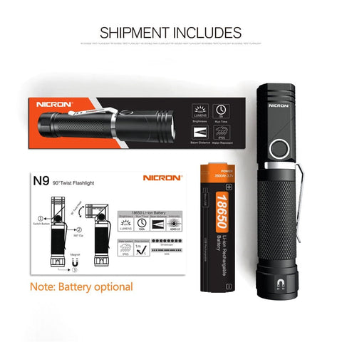 Nicron N9 Flashlight, Tactical 90 Degree Twist 1000 LM High Lumens Waterproof IP65 Magnet Mini Torch Light - Smart Tech Shopping