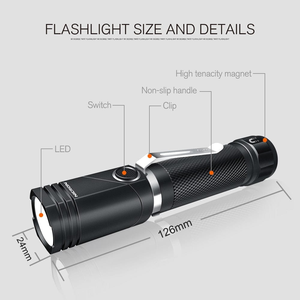 Nicron N9 Flashlight, Tactical 90 Degree Twist 1000 LM High Lumens Waterproof IP65 Magnet Mini Torch Light - Smart Tech Shopping