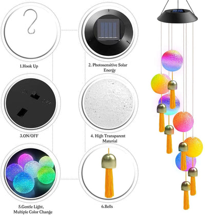 LED Color Changing Solar Power Wind Chime Light for Outdoor Decoration