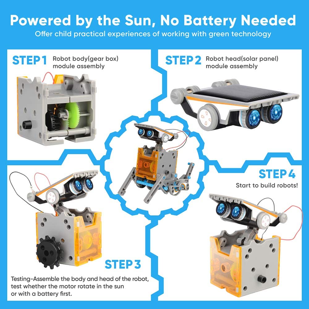 STEM 13-in-1 Solar Robot Toy Kit for Kids Age 8-12, Solar-Powered DIY Building Science Experiment Set