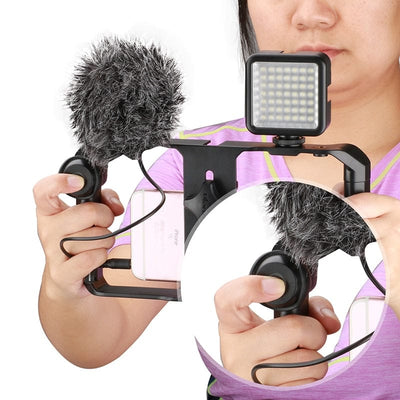 U Rig Pro, Handle Rig Triple Hot Shoe Mounts Video Stabilizer Vlog Grip for phones - Smart Tech Shopping