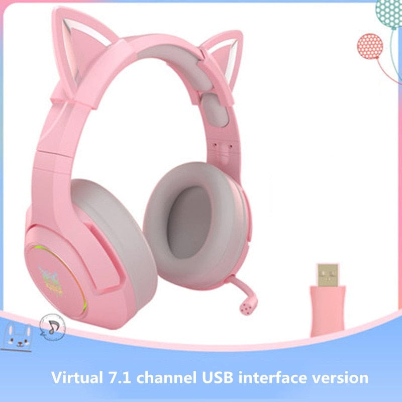 Onikuma Pink Cute Cat Ear Gaming Headphone with Mic - Smart Tech Shopping