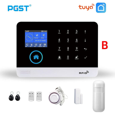 PGST PG103 TUYA WIFI GSM Wireless Home Security With Fire Smoke Detector, Remote Control Alarm System