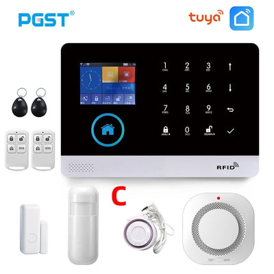 PGST PG103 TUYA WIFI GSM Wireless Home Security With Fire Smoke Detector, Remote Control Alarm System