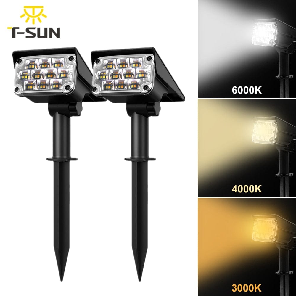 TSUN 2PACK , 3000K/6000k/RGB/GREEN Solar Garden Spotlight For Landscape