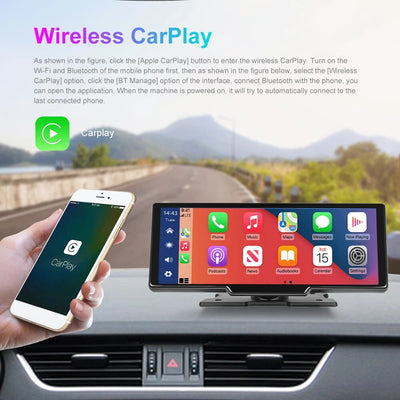 Podofo 10.26" Car Mirror Video Recording Wireless Carplay Automotive Multimedia Player