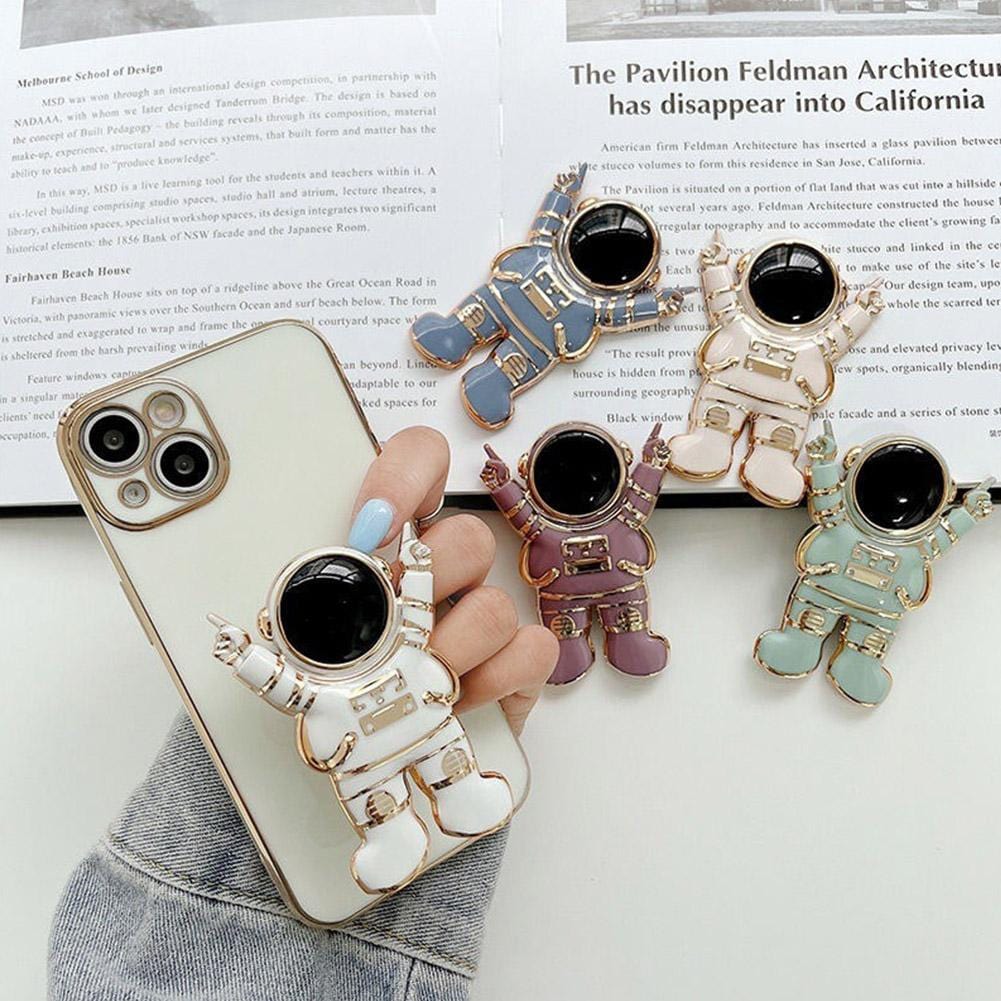 Three Dimensional Mobile Phone Holder , Astronaut Electroplated Lazy Desktop Support For Phone