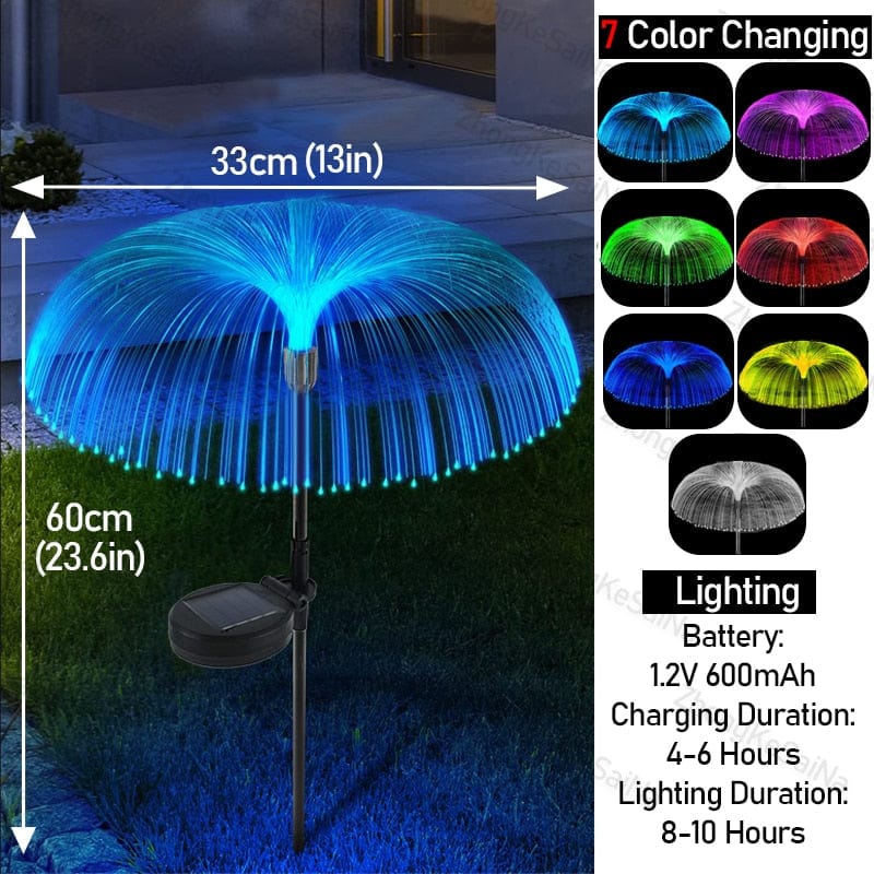 Solar Garden Lights 7 Colors LED Fiber Optic Jellyfish Outdoor Decor Light