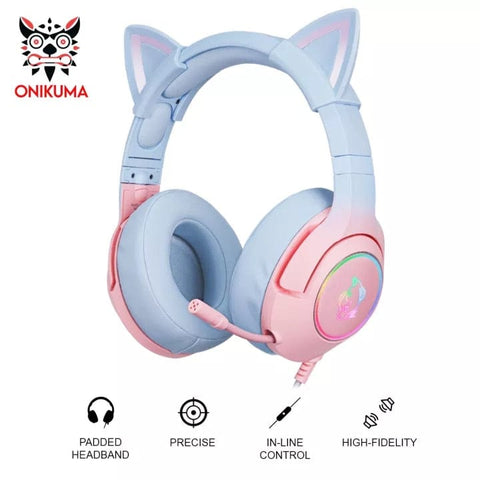 Onikuma Pink Cute Cat Ear Gaming Headphone with Mic - Smart Tech Shopping