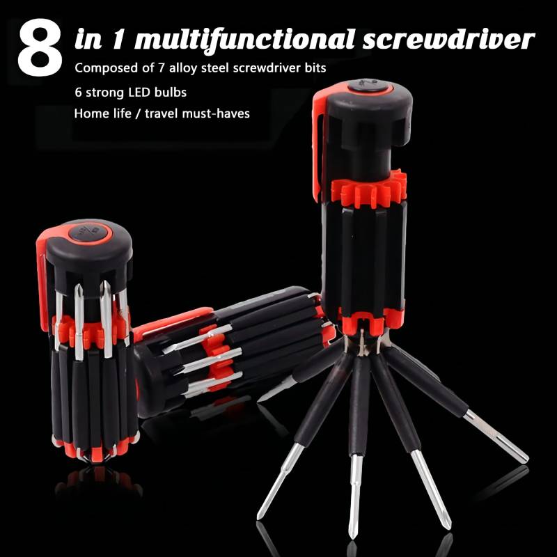 8 in 1 Screwdriver, Portable Multifunction Screwdriver with 8 LED Light Tool Set - Smart Tech Shopping