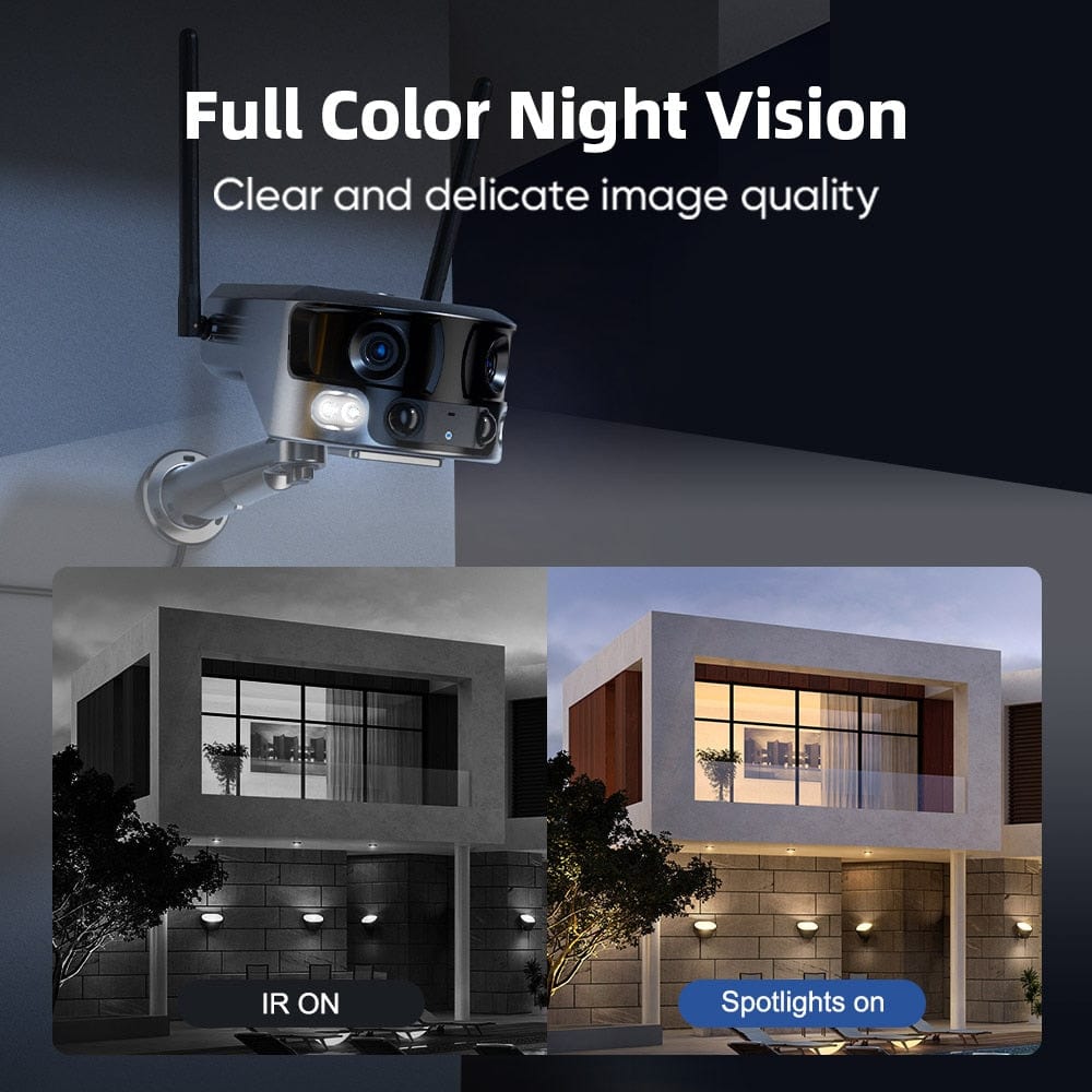 4K 8 MP Dual Lens 180° Solar Security Wide Angle View Camera with 4G and WIFI