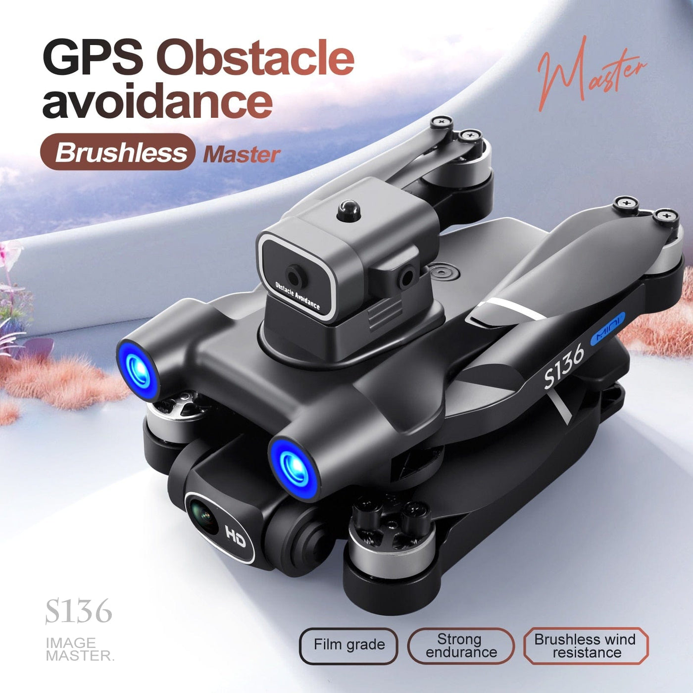 Foldable Quadcopter S136 GPS Rc Drone With 4K HD Dual Camera For Professional Aerial Photography With Obstacle Avoidance