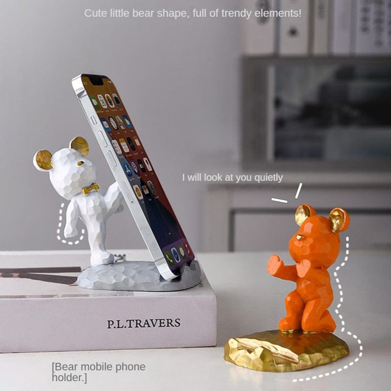 Adorable Bear Phone Holder for Desk - Aesthetic Kawaii Room Decor Gadgets and Desktop Sculpture