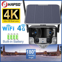 4K 8 MP Dual Lens 180° Solar Security Wide Angle View Camera with 4G and WIFI