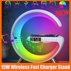 Experience the Future of Desk Accessories: 15W Wireless Fast Charger Stand with LED RGB Light and Smart Bluetooth Speake