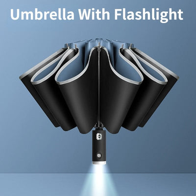 Automatic Umbrella with LED Reflective Strip , Rain Wind Resistant Trip Sun Reverse Umbrellas