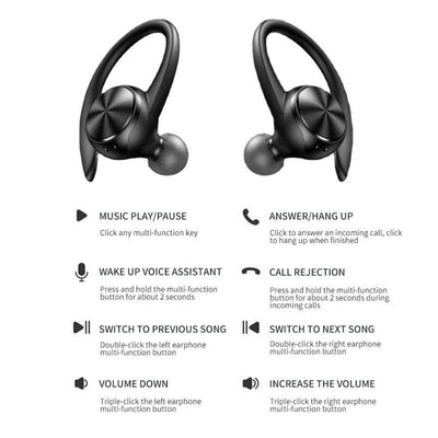 Sports Bluetooth Wireless Headphones with Mic IPX5 Waterproof Ear Hooks Earphones - Smart Tech Shopping