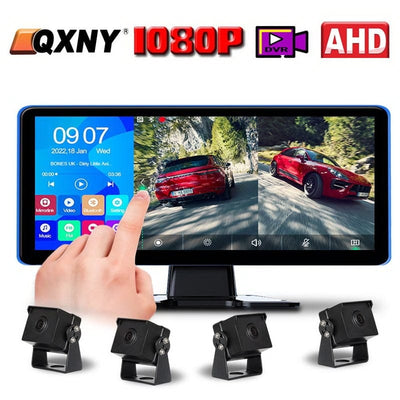 10.36" AHD 4CH Monitor Recording DVR Rear View Mirror Backup Camera