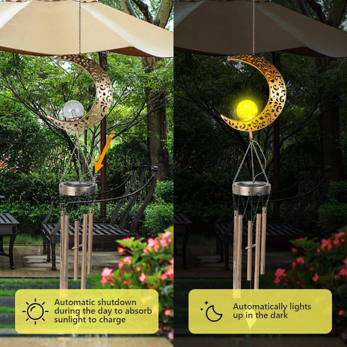 Garden Solar Light Wind Chime Moon Ramadan Decor