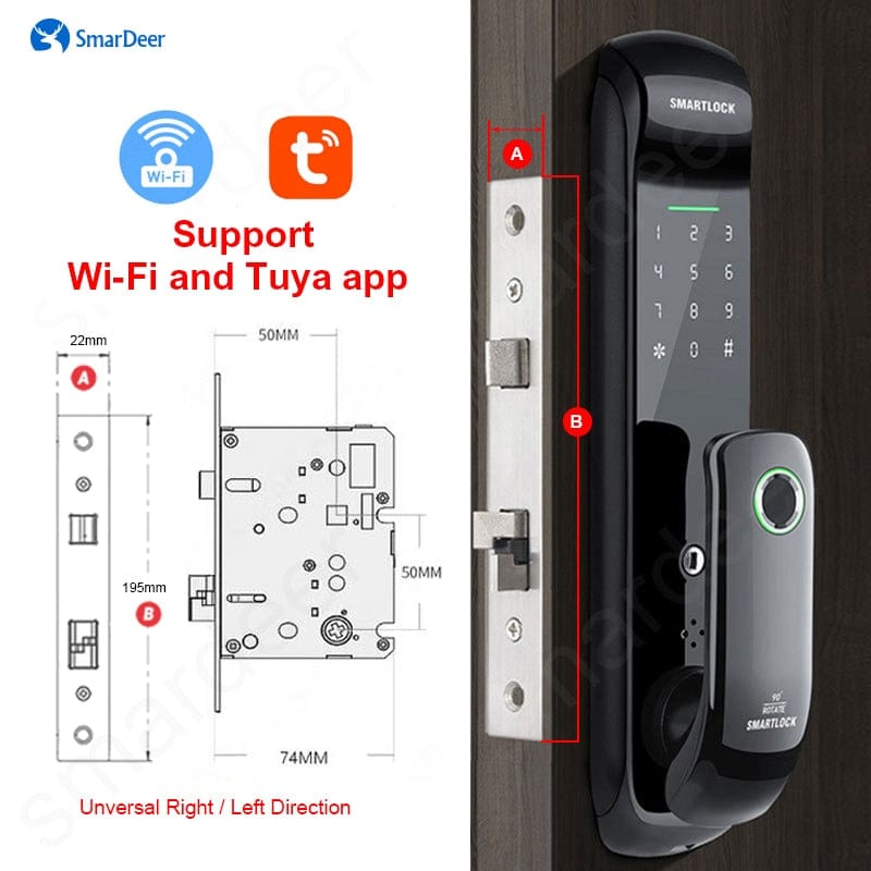 Smart Lock, Fingerprint Electronic lock with Intelligent doorbell Keyless entry With Tuya App