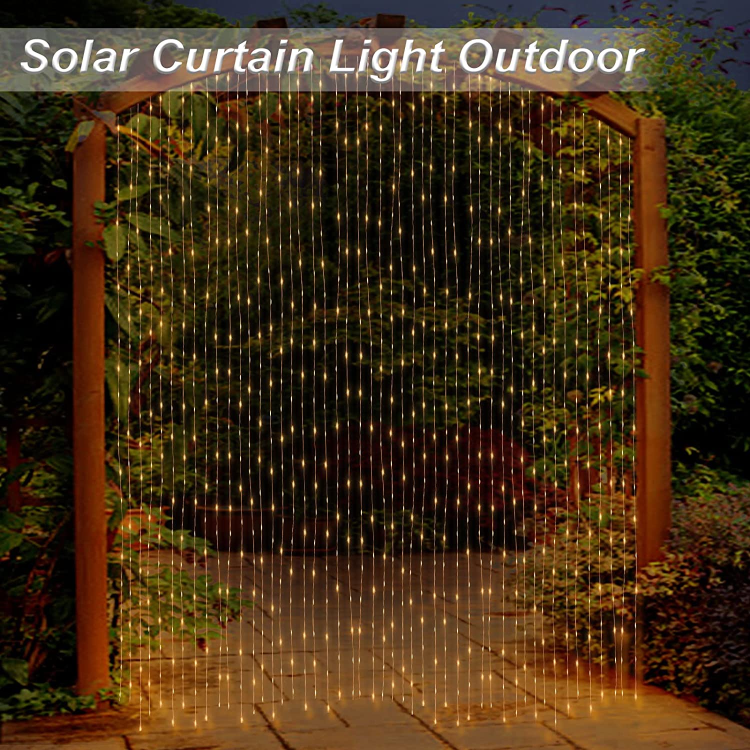 LED Solar Garden Curtain Lights for Christmas and New Year Decoration (IP65 Waterproof)