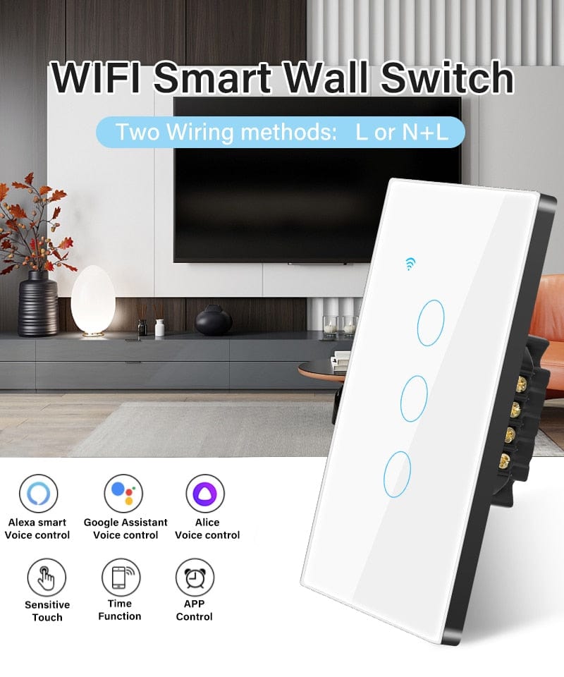 Tuya WiFi US Smart Light Switch Neutral wire/No Neutral wire Required 120 Type Wall Touch Switch Work with Alexa, Google Home