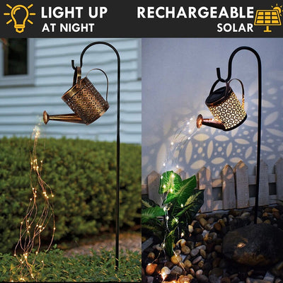 Wrought Iron Solar Watering Can Ornament Lamp for Outdoor Garden Decor