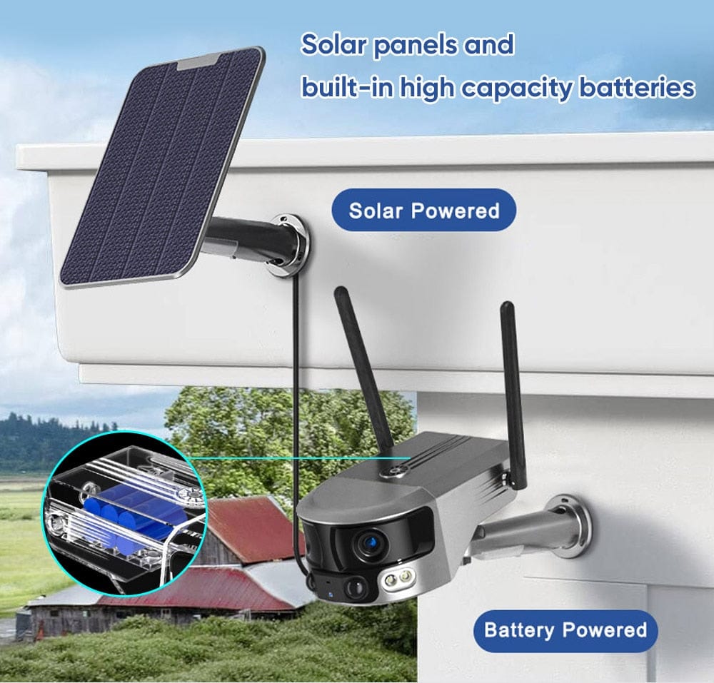 4K 8 MP Dual Lens 180° Solar Security Wide Angle View Camera with 4G and WIFI