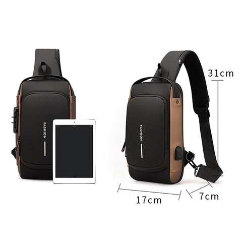 Anti-Theft Sports , Travel Waterproof USB Charging Men's Shoulder Bag