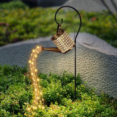 Wrought Iron Solar Watering Can Ornament Lamp for Outdoor Garden Decor