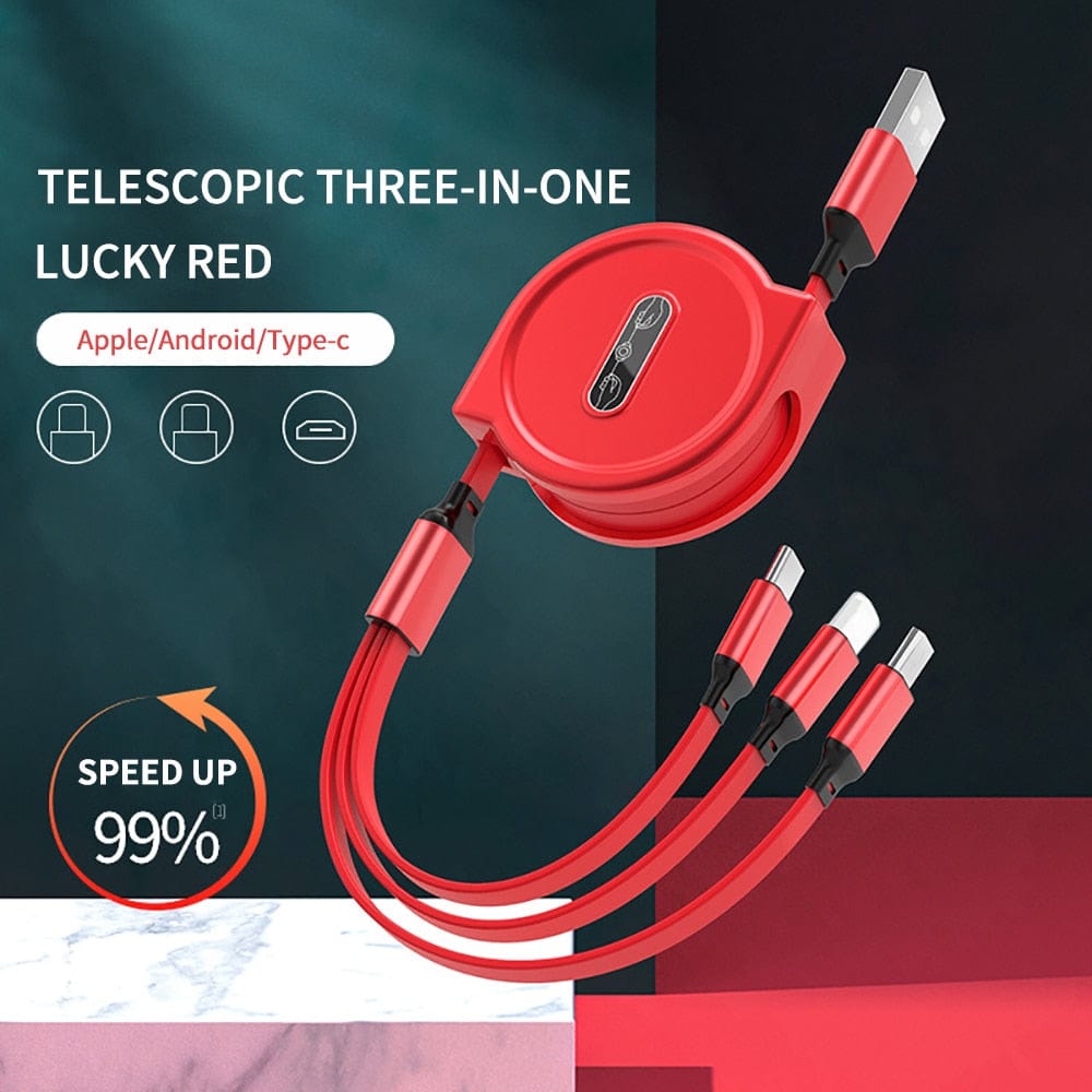Telescopic one-to-three data lines Iphone Charger Phone Accessories Usb C Cable - Smart Tech Shopping
