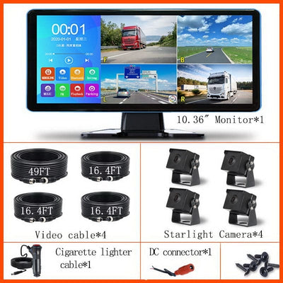 10.36" AHD 4CH Monitor Recording DVR Rear View Mirror Backup Camera