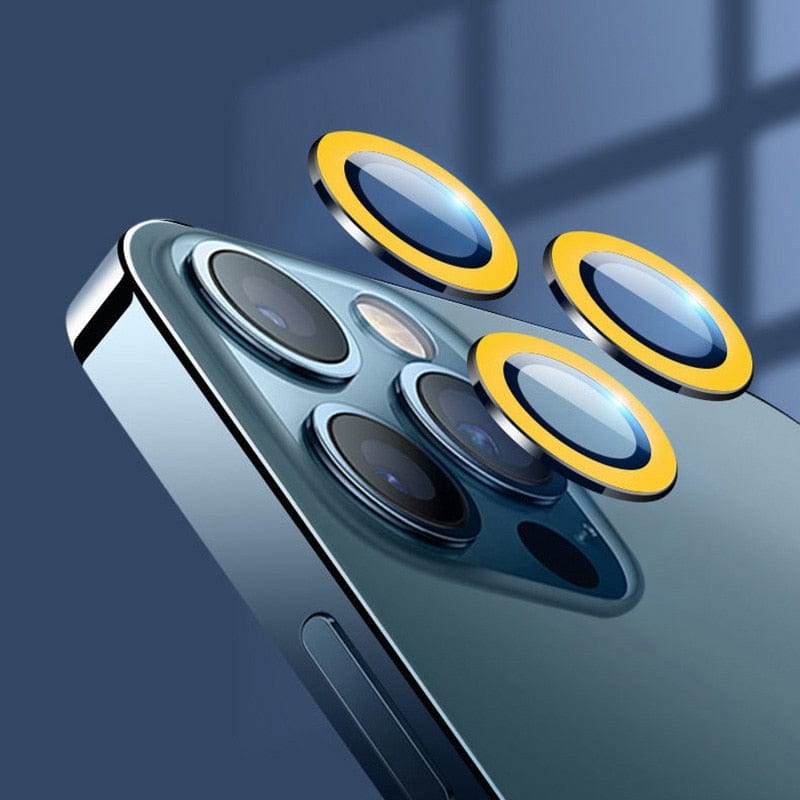 Bling Luminous Metal Camera Lens Protector Case, with Glass Ring Cover for iPhones - Smart Tech Shopping