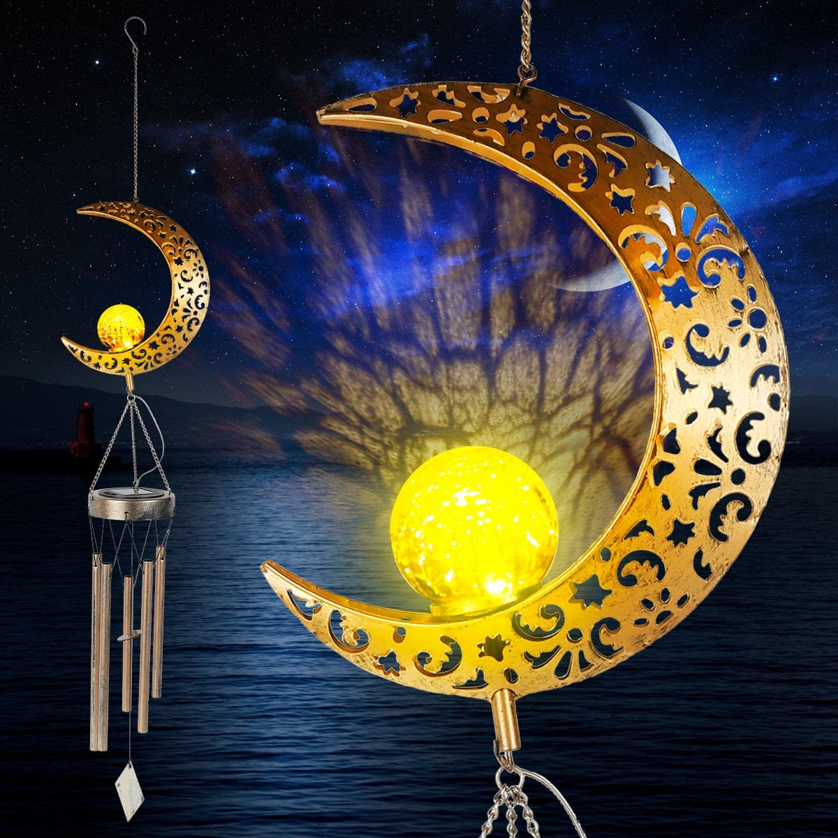 Garden Solar Light Wind Chime Moon Ramadan Decor