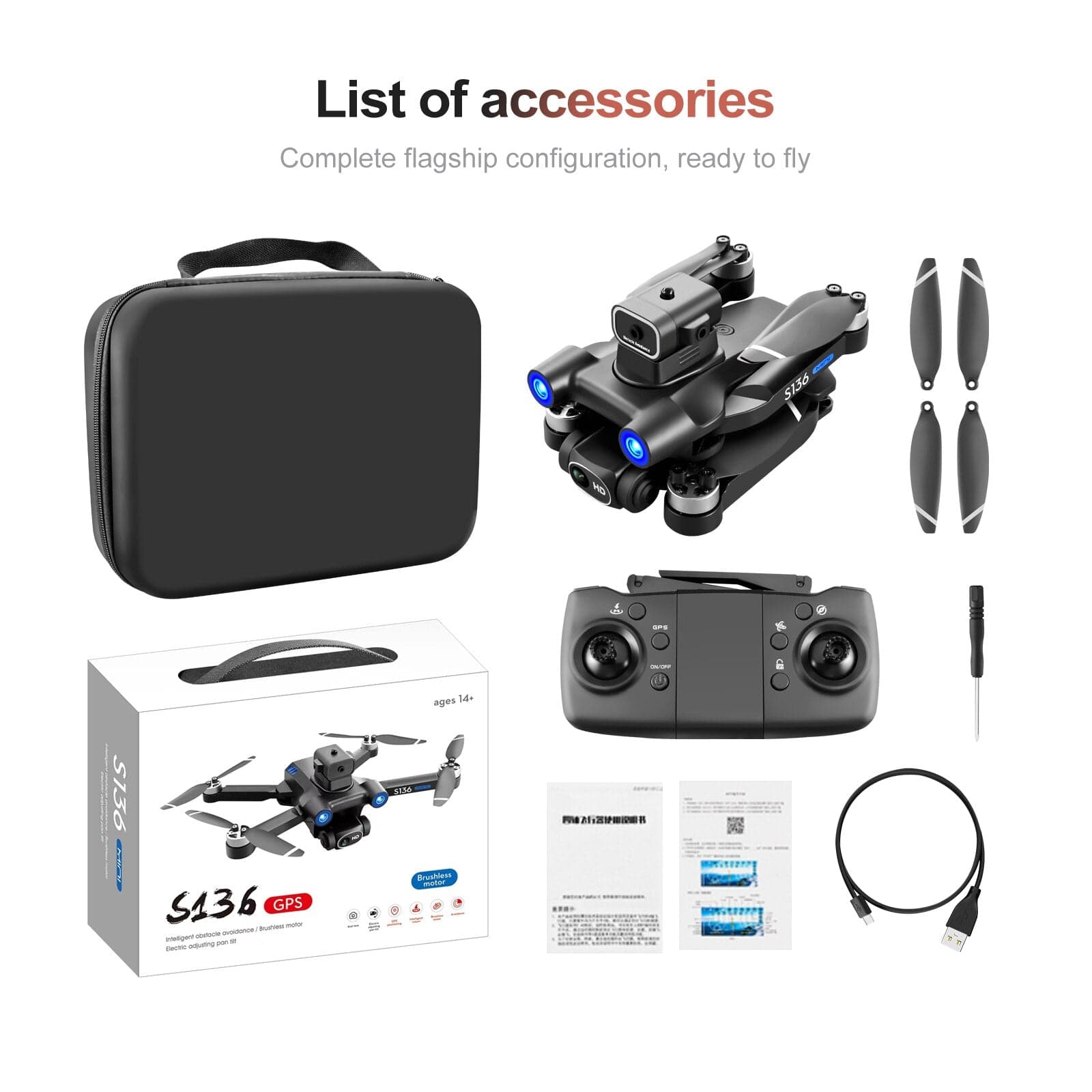 Foldable Quadcopter S136 GPS Rc Drone With 4K HD Dual Camera For Professional Aerial Photography With Obstacle Avoidance