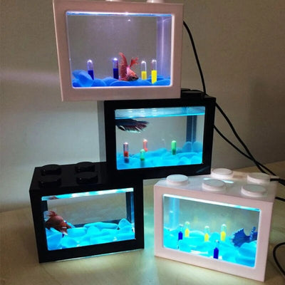 USB Mini Aquarium Fish Tank with LED Lamp Light