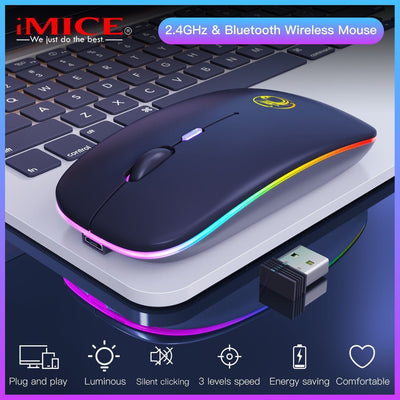 IMICE Wireless Mouse, Bluetooth Dual Mode Wireless Mute Mouse - Smart Tech Shopping